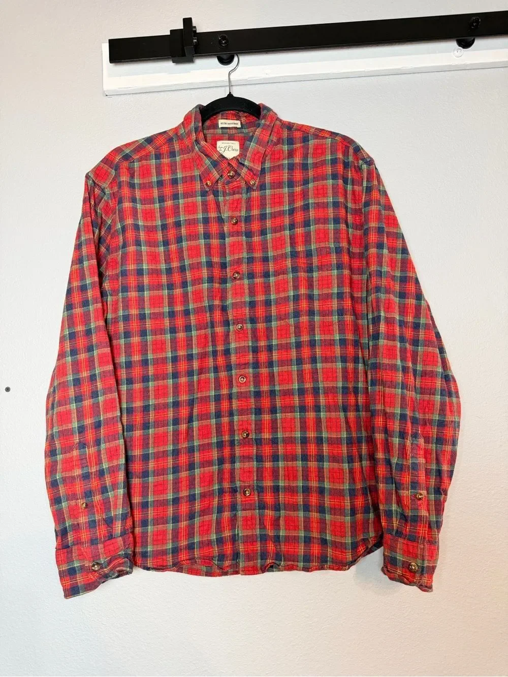 J. Crew Men's Red Plaid Button Down Flannel Shirt Size XL Slim Untucked